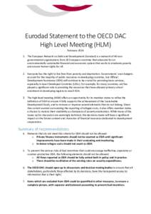 Eurodad Statement to the OECD DAC High Level Meeting (HLM) FebruaryThe European Network on Debt and Development (Eurodad) is a network of 46 non-