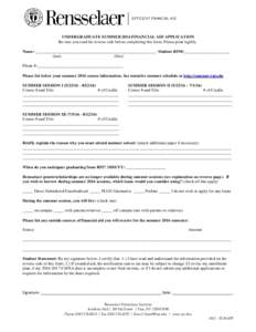 OFFICE OF FINANCIAL AID  UNDERGRADUATE SUMMER 2016 FINANCIAL AID APPLICATION Be sure you read the reverse side before completing this form. Please print legibly. Name: ____________________________________________________