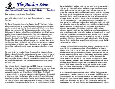 The Anchor Line Grace Episcopal Church, Panama City Beach, Florida June, 2014  Dear parishioners and friends of Grace Church: