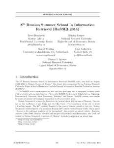SUMMER SCHOOL REPORT  8th Russian Summer School in Information Retrieval (RuSSIRPavel Braslavski Kontur Labs &