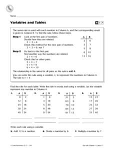 Name _____________________________________________________________________________________________________  Variables and Tables R 1-7