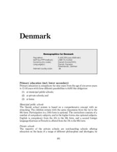 Denmark Demographics for Denmark Population: GDP (by PPP method): Currency (inc code): Language(s):