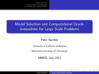 Model selection Large scale model selection Summary and open problems Model Selection and Computational Oracle Inequalities for Large Scale Problems