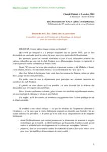 http://www.asmp.fr - Académie des Sciences morales et politiques.  Chareil-Cintrat, le 2 octobre 2004 Château de Chareil-Cintrat XIXe Rencontre des Arts et Lettres en Bourbonnais Célébration du 50e anniversaire de la