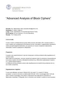      “Advanced Analysis of Block Ciphers”     