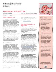 Potassium and the Diet Fact Sheet No.	[removed]Food and Nutrition Series| Health  by L. Bellows and R. Moore*