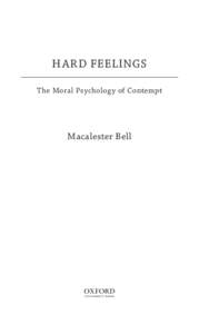 HARD FEELINGS The Moral Psychology of Contempt Macalester Bell  1