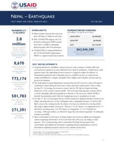 NEPAL – EARTHQUAKE FACT SHEET #18, FISCAL YEAR (FYNUMBERS AT A GLANCE
