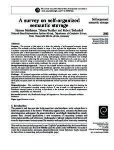 The current issue and full text archive of this journal is available at www.emeraldinsight.comhtm A survey on self-organized semantic storage