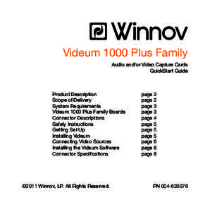 Videum 1000 Plus Family Audio and/or Video Capture Cards QuickStart Guide Product Description			 Scope of Delivery