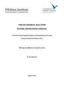 YOUTH FEDERAL ELECTION VOTING INTENTIONS UPDATE: A Statistical and Graphical Analysis of Newspoll Quarterly Data Election Poll 2010 to March[removed]Having an influence, not just a voice