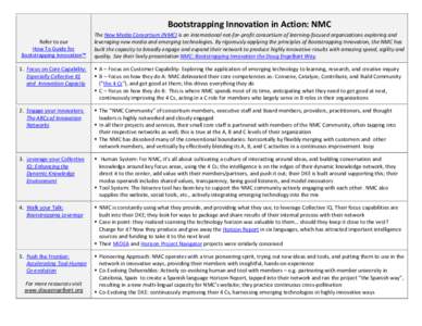 Bootstrapping Innovation in Action: NMC