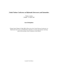 United Nations Conference on Diplomatic Intercourse and Immunities, volume I, 1961 : List of delegations