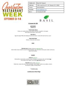 Restaurant:  Basil Mt. Pleasant Address: