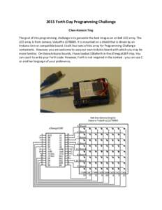 2015 Forth Day Programming Challenge Chen-Hanson Ting The goal of this programming challenge is to generate the best images on an 8x8 LED array. The LED array is from Jameco, ValuePro LD788BS. It is mounted on a shield t