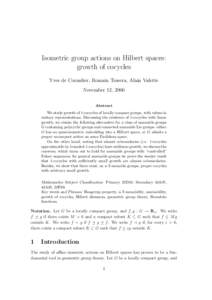 Isometric group actions on Hilbert spaces: growth of cocycles Yves de Cornulier, Romain Tessera, Alain Valette November 12, 2006 Abstract We study growth of 1-cocycles of locally compact groups, with values in