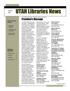 October 2007 UTAH Libraries News The Official Publication of the Utah Library Association