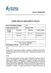 POLICY REGISTER  WORK HEALTH AND SAFETY POLICY POLICY REFERENCE NUMBER:  P 4.3