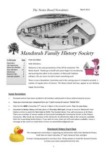 The Notice Board Newsletter  March 2015 Mandurah Family History Society In This Issue