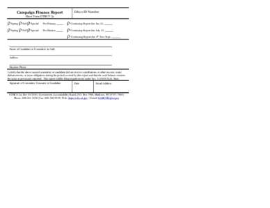 Campaign Finance Report  Ethics ID Number Short Form ETHCF-2a