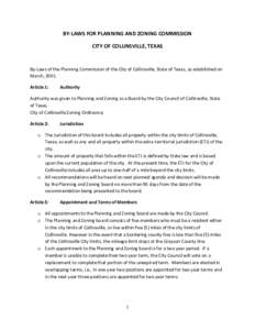 BY-LAWS FOR PLANNING AND ZONING COMMISSION CITY OF COLLINSVILLE, TEXAS By-Laws of the Planning Commission of the City of Collinsville, State of Texas, as established on March, 2001. Article 1: