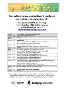 Causal inference and network analyses in register-based research Open national SIMSAM meetingOctober 2016, in Norrköping at Visualiseringscenter C (www.visualiseringscenter.se)