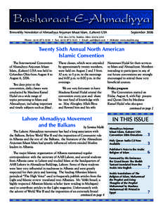 Basharaat-E-Ahmadiyya Bimonthly Newsletter of Ahmadiyya Anjuman Ishaat Islam, (Lahore) USA September[removed]P. O. B o x[removed] , D u b l i n , O h i o[removed]U S A