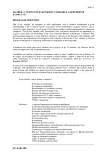 REGULATIONS FOR THE DEGREE OF MASTER OF SCIENCE IN ELECTRONIC COMMERCE AND INTERNET COMPUTING [MSc(ECom&IComp)]