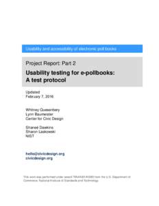 Usability and accessibility of electronic poll books  Project Report: Part 2 Usability testing for e-pollbooks: A test protocol