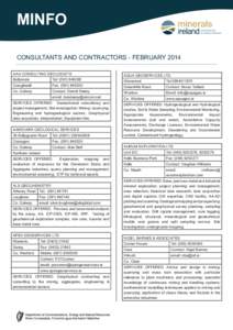 MINFO Consultants and Contractors - February 2014 AAA CONSULTING GEOLOGISTS Ballymore  Tel: (