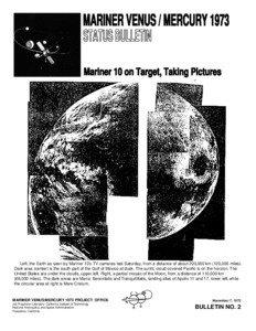 MARINER VENUS / MERCURY 1973 STATUS BULLETIN Mariner 10 on Target, Taking Pictures