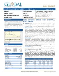 Equity Research  DAILY COMMENT NIGHTINGALE INFORMATIX CORP  Rating: