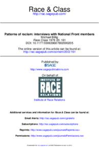 Race & Class http://rac.sagepub.com/ Patterns of racism: interviews with National Front members Michael Billig