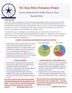 The Texas Policy Evaluation Project Survey of Reproductive Health Clinics in Texas Research Brief THE STUDY  In 2011, the Texas state legislature reduced the funding for family planning by two-thirds and allocated the