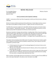 NEWS RELEASE For Immediate Release 2012JAG0029March 22, 2012  Ministry of Justice