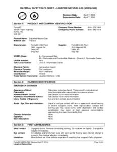 MATERIAL SAFETY DATA SHEET – LIQUEFIED NATURAL GAS (MSDS #582) Revision Date: Supersedes Date: Section 1:  PRODUCT AND COMPANY IDENTIFICATION