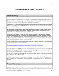 1    ADVANCED ePORTFOLIO PROMPTS    Introduction Page 