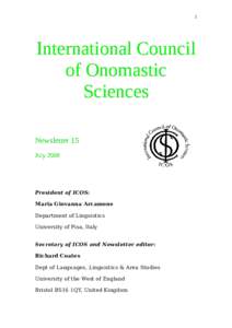 1  International Council of Onomastic Sciences Newsletter 15