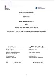 General agreement between Ministry of Defence and Office for Nuclear Regulation for regulation of the Defence Nuclear Programme