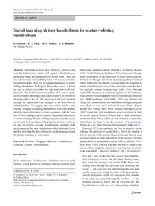 Behav Ecol Sociobiol:1141–1150 DOIs00265ORIGINAL PAPER  Social learning drives handedness in nectar-robbing