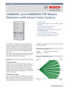 Intrusion Systems | CAM940C and CAM940CE PIR Motion Detectors with Covert Color Camera  CAM940C and CAM940CE PIR Motion Detectors with Covert Color Camera ▶ Full function PIR ▶ Integrated pinhole CCD color camera wit