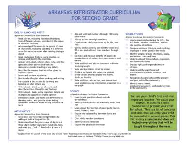 ARKANSAS REFRIGERATOR CURRICULUM FOR SECOND GRADE ENGLISH LANGUAGE ARTS * Aligned to Common Core State Standards  