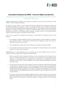Consultation Response by FORDI – Forum for Rights and Diversity Regarding the Concept Note for a new Strategy for Promoting Gender Equality in Danish Development Cooperation Document prepared for the meeting in the Pro