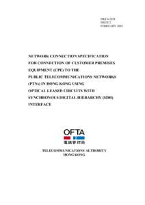 HKTA 2038 ISSUE 2 FEBRUARY 2003 NETWORK CONNECTION SPECIFICATION FOR CONNECTION OF CUSTOMER PREMISES