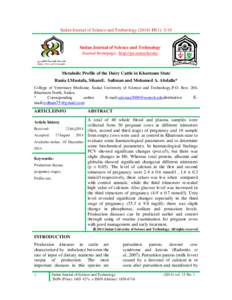 Sudan Journal of Science and Technology): 5-10  Sudan Journal of Science and Technology Journal homepage: http://jst.sustech.edu/  Metabolic Profile of the Dairy Cattle in Khartoum State