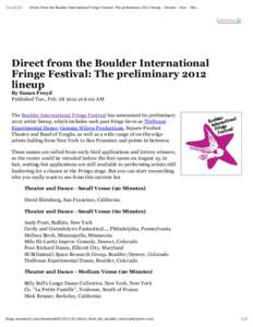 Direct from the Boulder International Fringe Festival: The preliminary 2012 lineup ‑ Denver ‑ Arts ‑ Sho… AdChoices