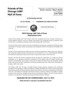 Friends of the Chicago LGBT Hall of Fame Recognized as Tax Deductible Under § 501(c)(3)