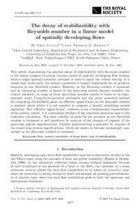 rspaThe decay of stabilizability with Reynolds number in a linear model of spatially developing ° ows By E r i c L a u g a1;2 y a n d T h o m a s R. B e w l e y1