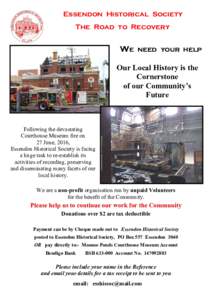 Essendon Historical Society The Road to Recovery we  need your help