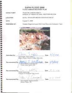 SUPAI FLOOD 2008 FLOOD DAMAGE RECOVERY PLAN AGENCY/UNIT: TRUXTON CANON AGENCY BUREAU OF INDIAN AFFAIRS, WESTERN REGION